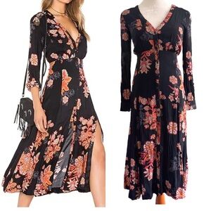 Free People Miranda Sea Glass Floral Midi Dress Size 0 EUC